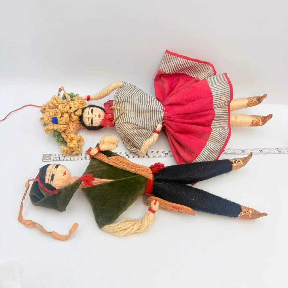 Vintage Handmade Folk Art Souvenir Dolls Yarn Wrapped Traditional Couple Set 2